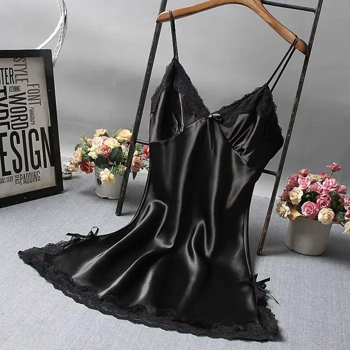 Mignon dentelle Camisola Patchwork femmes chemises de nuit robe en soie nœuds papillon Lingerie nuisette femmes