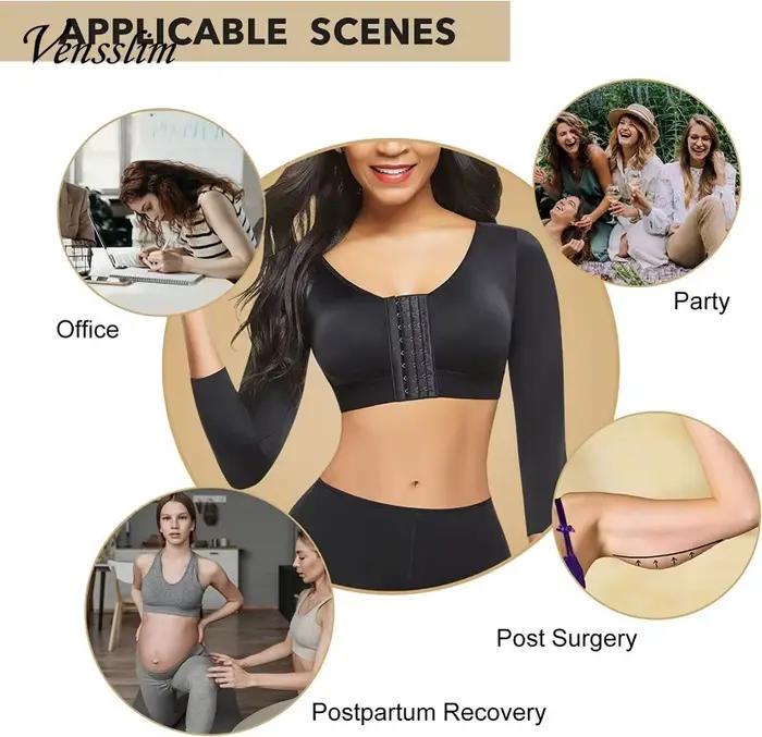 Soutien-gorge push-up post-opératoire pour femme, manches de compression, amincissant, fermeture avant des bras, vêtements en saillie sans couture