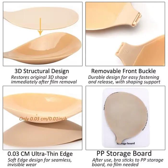 Soutien-gorge adhésif en silicone sans bretelles, invisible, push-up, cache-tétons réutilisables pour robe dos nu, couvre-tétons adhésifs