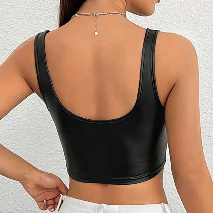 Débardeurs pour femmes 1 pièce body en cuir sous-vêtements Sexy col carré sans manches minceur Camisole intégré soutien-gorge débardeurs топ