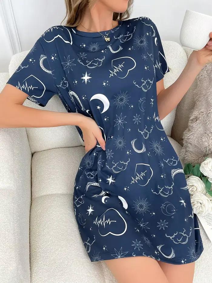 Chemise de nuit pour femmes de printemps et d'été, chemise de nuit à manches courtes décontractée et confortable imprimée à la mode qui peut être portée à l'extérieur, chemise de nuit pour femmes