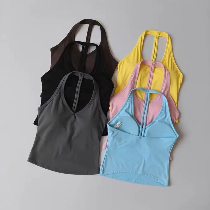 Soutien-gorge de sport pour femmes, col en v, col licou, beau dos, Push-up, gilet de Yoga, haut de gymnastique, vêtements chauds, course à pied, résistant aux chocs, Fitness