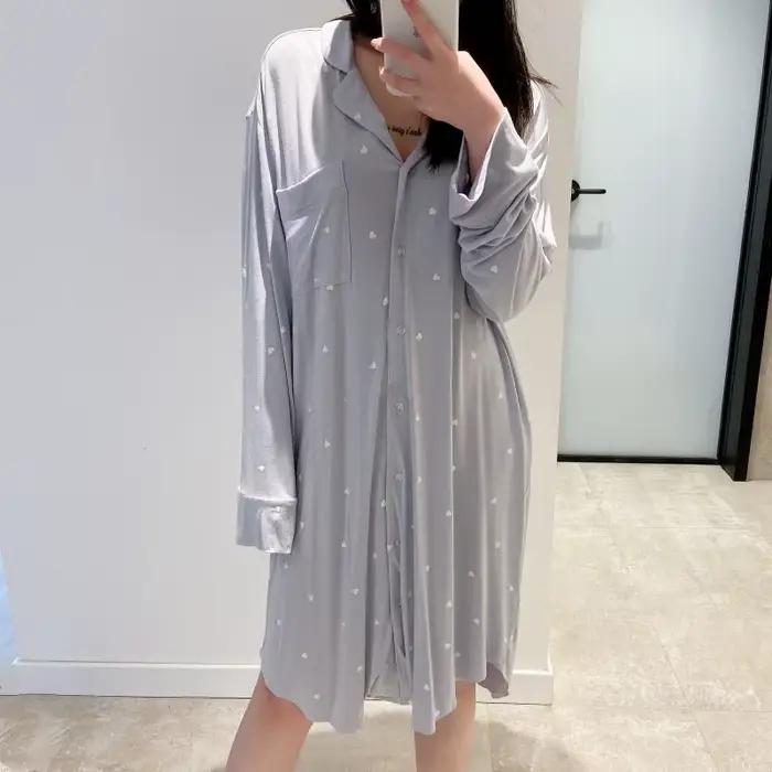 Robe de nuit modale pour femme vêtements de nuit nouveau printemps automne à manches longues chemise de nuit femme nuisette M-3XL grande robe de nuit