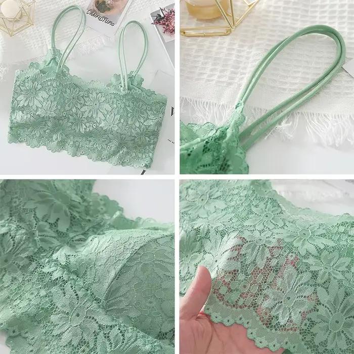 Soutien-gorge en dentelle pour femmes, Bralette confortable et Sexy, sous-vêtements de couleur unie, gilet ajouré sans fil, haut court, Lingerie sans couture