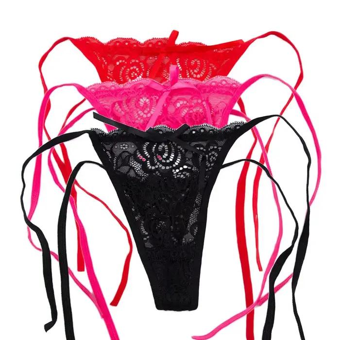 Sous-vêtements sexy pour femmes, lingerie transparente en dentelle florale à taille basse, culottes