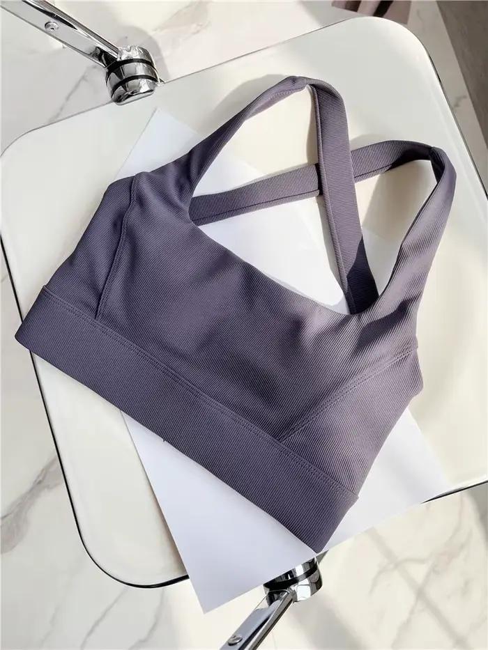 Soutien-gorge de sport croisé, soutien moyen, brossé, gymnastique, Fitness, entraînement, Push Up, avec rembourrage amovible