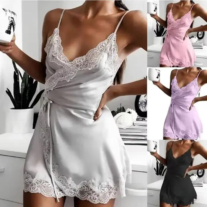 Chemise de nuit une pièce en dentelle pour femmes, sous-vêtements sexy, pyjama court, vêtements de nuit