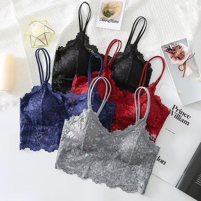 Soutien-gorge en dentelle pour femmes, Bralette confortable et Sexy, sous-vêtements de couleur unie, gilet ajouré sans fil, haut court, Lingerie sans couture