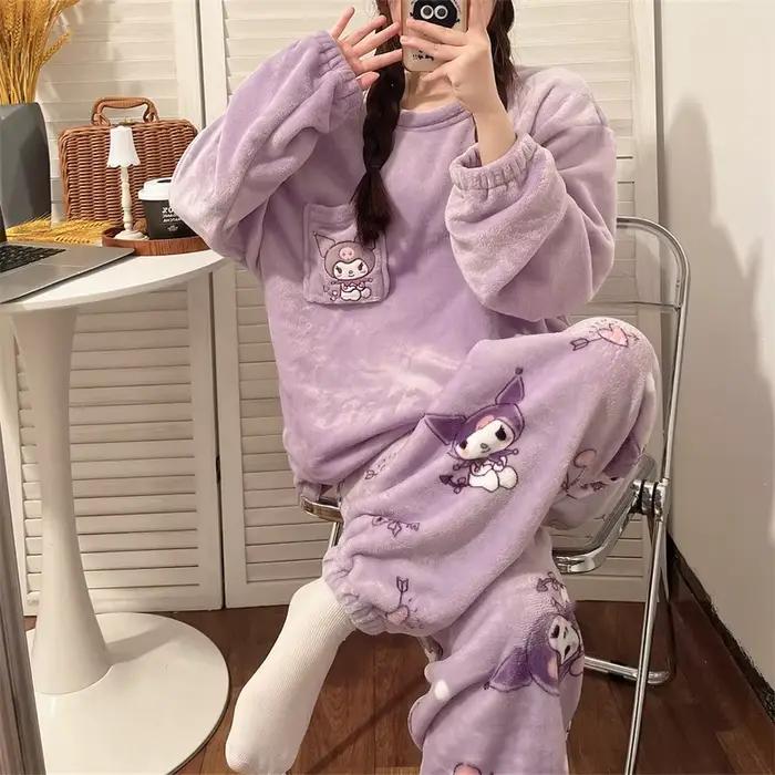 Automne et hiver pyjamas femme flanelle animation dessin animé doux mignon fille net rouge corail velours étudiant loungewear costume
