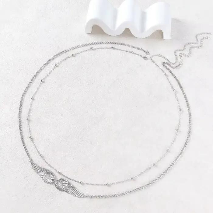 Chaîne de corps élégante à double couche avec ailes, breloque métallique, chaîne de taille avec perles dorées, ceinture de bikini pour la plage