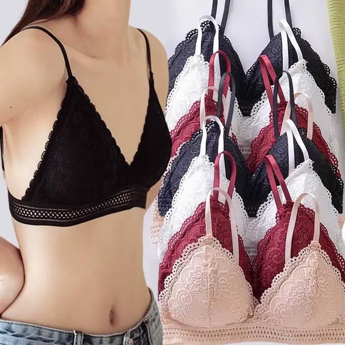 Soutien-gorge en dentelle blanche de style français pour femme, coupe ajustée, spécial petites poitrines et poitrines plates, bonnet AA triangulaire, idéal pour l'été