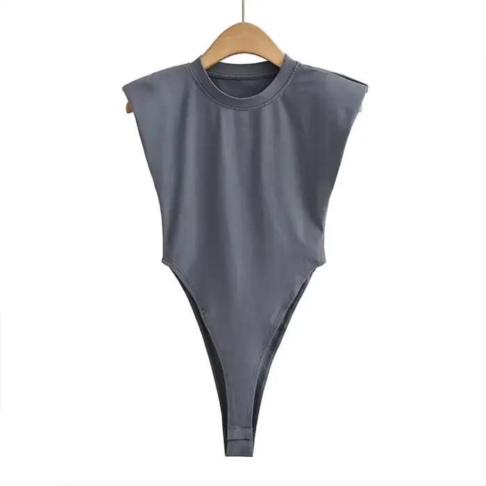 Body moulant une pièce pour femme, combinaison rembourrée à épaules, noir, sans manches, blanc, été, 2024