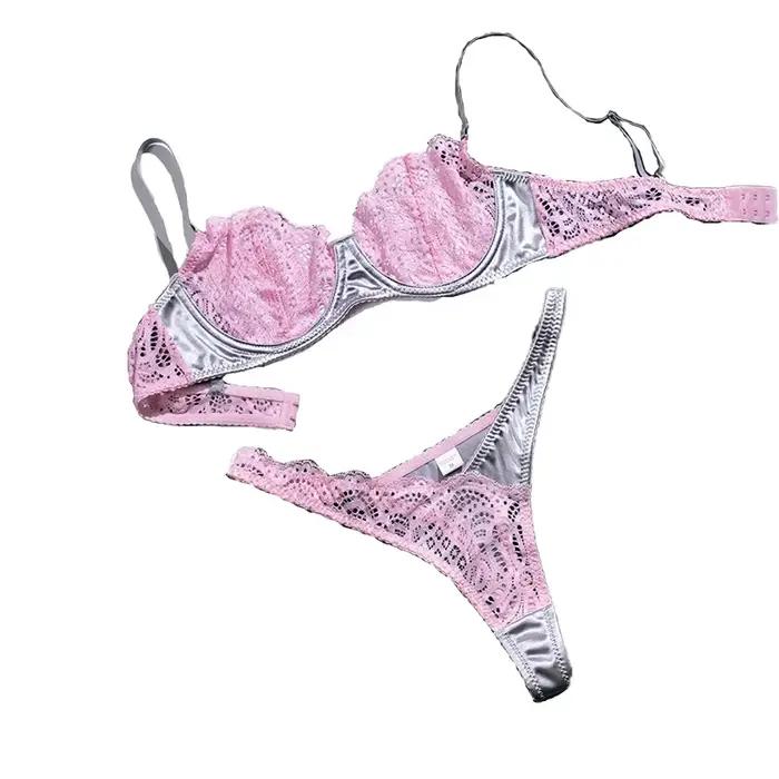 Soutien-Gorge et String Froncés en Maille Légère, Lingerie Sexy Française, Tenues Sensuelles, Sous-Vêtements pour Femmes, Document 7.0