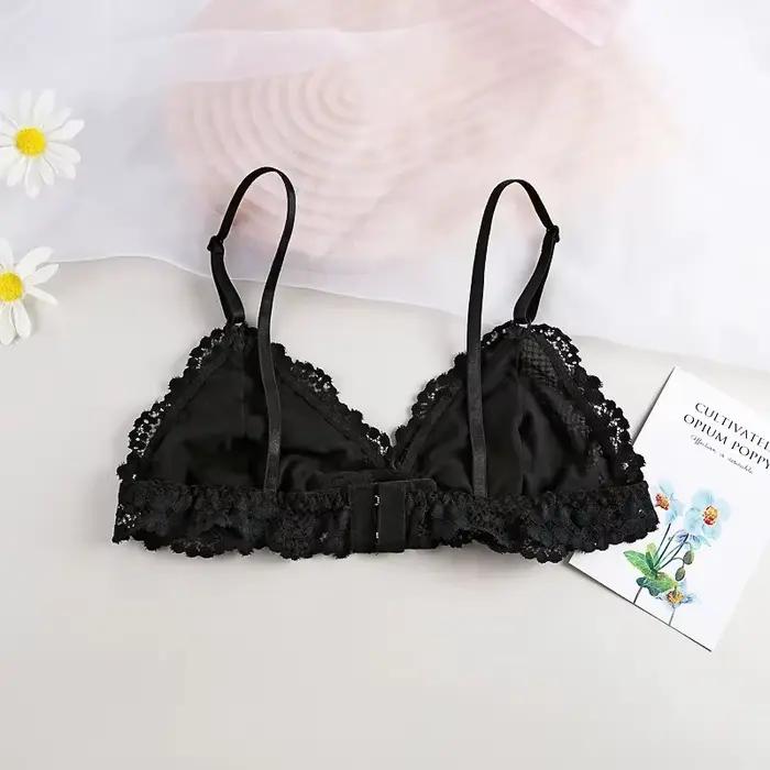 Soutiens-gorge en dentelle pour femmes, bralette sans armatures, sous-vêtements en dentelle transparente, soutien-gorge push-up pour femmes, lingerie sexy de couleur unie, soutien-gorge dos nu