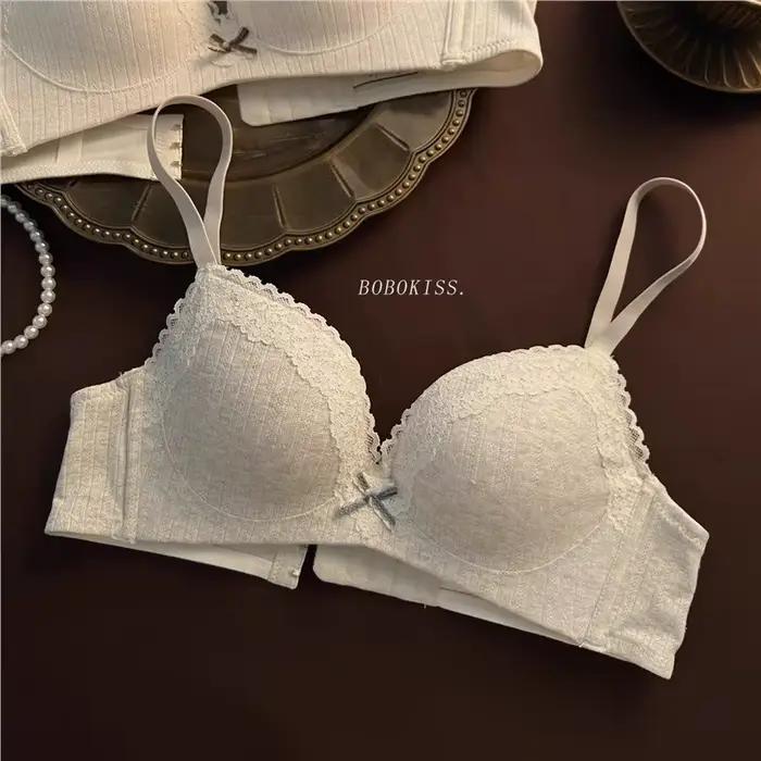 Ensemble de soutien-gorge Floral en dentelle pour adolescents, Sexy, confortable, sans anneau en acier, beauté du dos, petits seins rassemblés, soutien-gorge Anti-affaissement