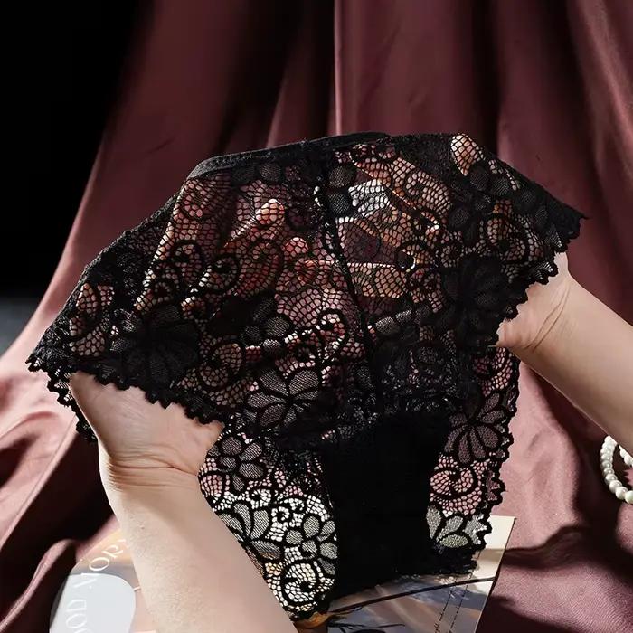 Culotte Sexy en Dentelle pour Femme, Sous-Vêtement Doux et Respirant, Transparent, Confortable