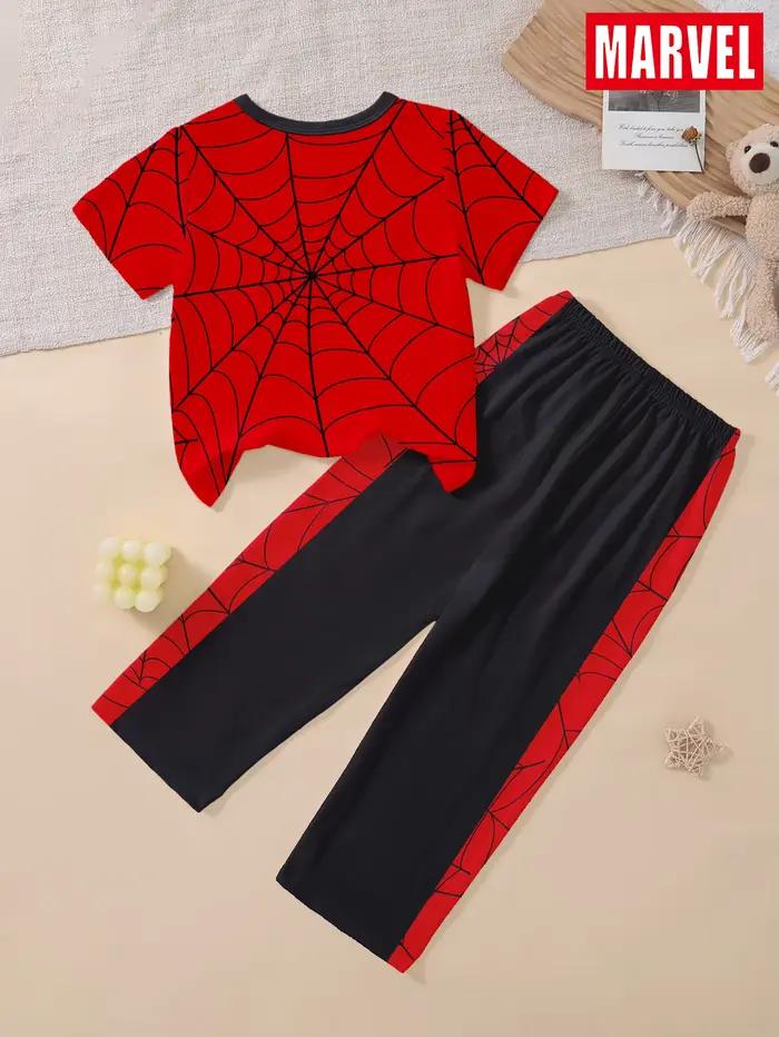 Ensemble 2 pièces Spider Man pour garçon, haut à manches courtes et pantalon à motif de dessin animé mignon, vêtements de nuit, vêtements de maison