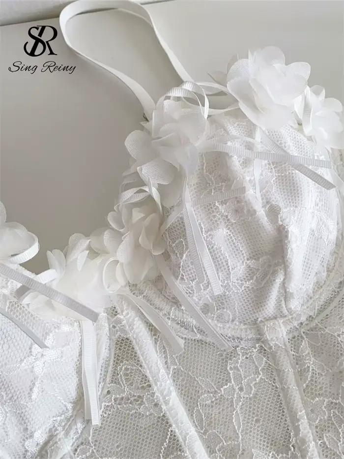 SINGREINY 3D Floral Sexy pure Lingerie haut dames dentelle épissure moulante polyvalent Camisole français romantique Hotsweet Corset gilet
