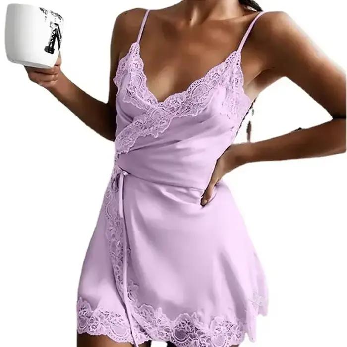 Chemise de nuit une pièce en dentelle pour femmes, sous-vêtements sexy, pyjama court, vêtements de nuit