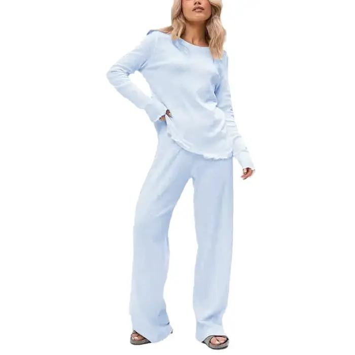 Ensemble pyjama élégant à manches longues pour femmes, 2 pièces, en coton doux, vêtements de maison décontractés, confortables, vêtements de détente pour dames, Design fin de printemps