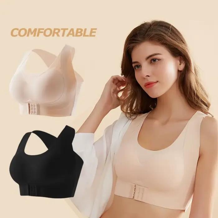 Soutien-gorge correcteur de posture à fermeture avant, dos croisé, antichoc, sans coutures, push-up 2-en-1 pour femme, améliore la posture et corrige la cyphose