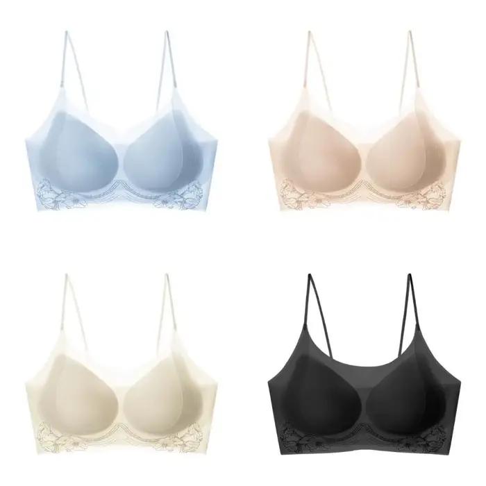 Soutien-gorge sans fil en soie glacée à motif camélia, coupe ajustée, décolleté plongeant, brassière pour femme, antichoc, sans traces, push-up, sous-vêtement de yoga