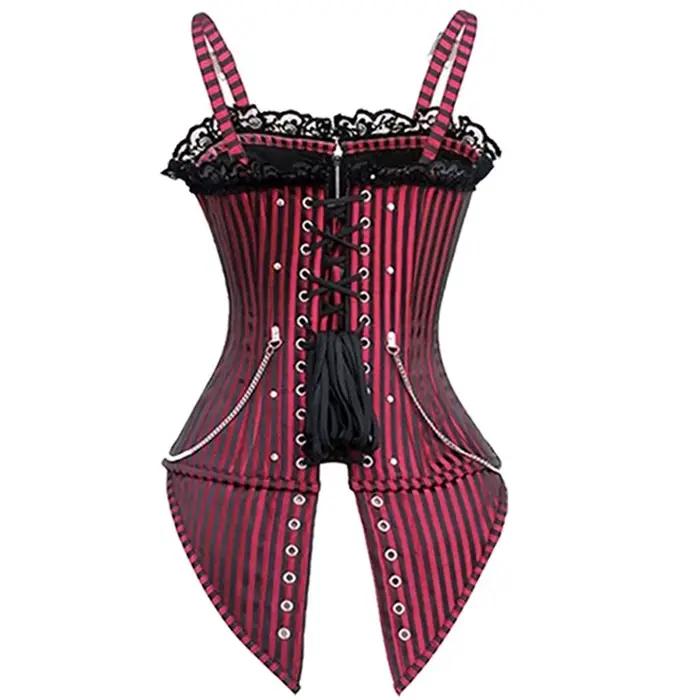 Femmes Sexy Corset bretelles Steampunk haut bustier rayure Vintage dentelle superposition Vintage Costume gothique Corselet