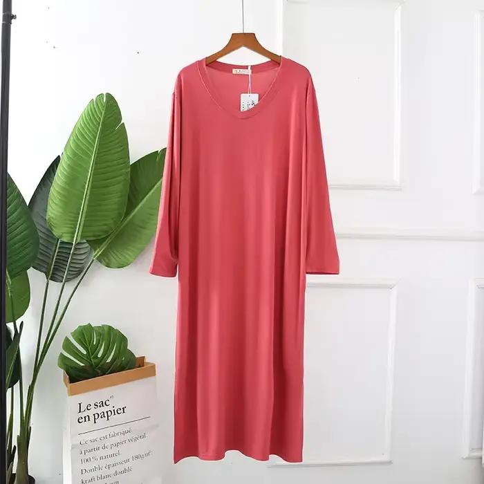 Chemise de Nuit à Manches sulfpour Femme, en Coton Modal, Multicolore, Grande Taille, Vêtements de Printemps et d'Automne