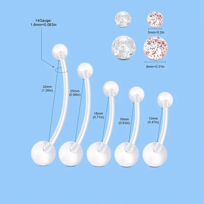 Ensemble de bijoux de perçage de ventre de maternité, anneaux de nombril transparents flexibles avec boules de zircone cubique synthétiques, anneaux de nombril en plastique