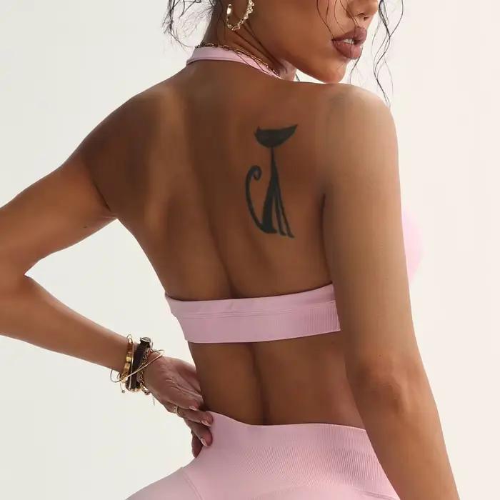 Soutien-gorge de Sport sans couture, col licou, Sexy, dos ouvert, Yoga, rembourré, pour femmes, Fitness, haut de gymnastique, vêtements de Sport