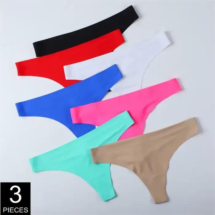 String en soie glacée pour femmes, sous-vêtements sans couture, couleurs acidulées, string taille basse, Lingerie féminine Tanga