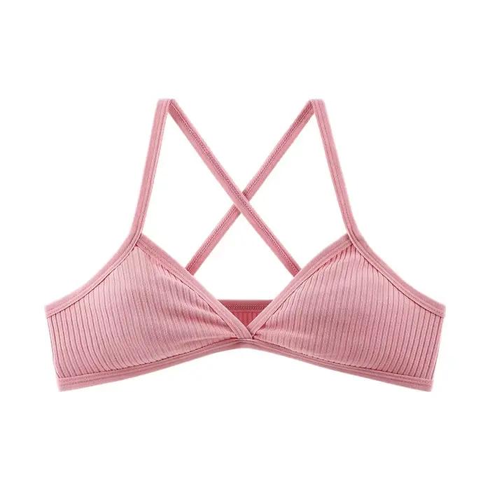 Soutiens-gorge en coton confortables pour femmes, style fin, bralette sans doublure, sexy, coupe triangle en V profond, dos croisé, soutien-gorge de beauté