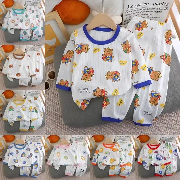Pyjama d'été pour bébé, pantalon à manches longues pour enfants, vêtements de maison, sous-vêtements en coton, pyjama fin, vêtements de climatisation