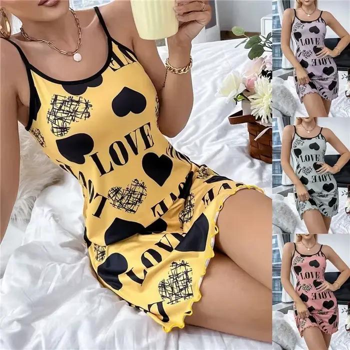 Sexy Spaghetti sangle col en v chemise de nuit femmes nuisette été ample coton chemise de nuit femme mignon imprimé robe de nuit vêtements de nuit légers