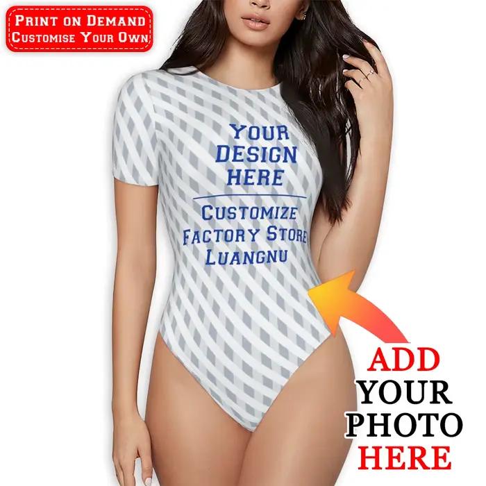 Bodys ajustés personnalisables pour femmes, à haute élasticité, à manches courtes, vêtements DIY, images et textes personnalisés comme cadeaux