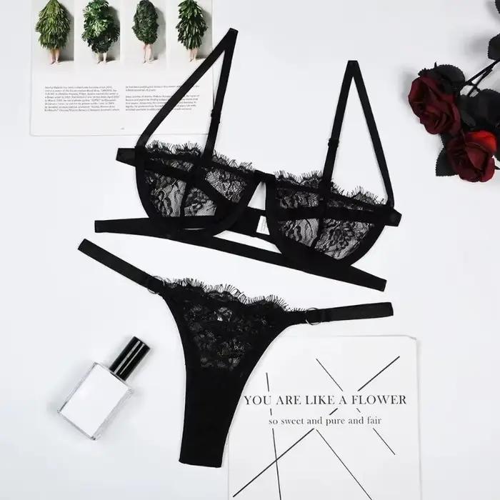 Ensemble de lingerie sexy pour femme en dentelle transparente, broderie féerique, soutien-gorge délicat, kit push-up, ensembles de culottes fines, soutiens-gorge érotiques fins