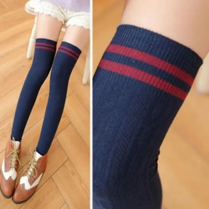 Bas en coton tricoté pour femmes, cuissardes hautes au-dessus du genou, bas longs en coton pour filles, chaussettes chaudes aux genoux, accessoire de vêtements