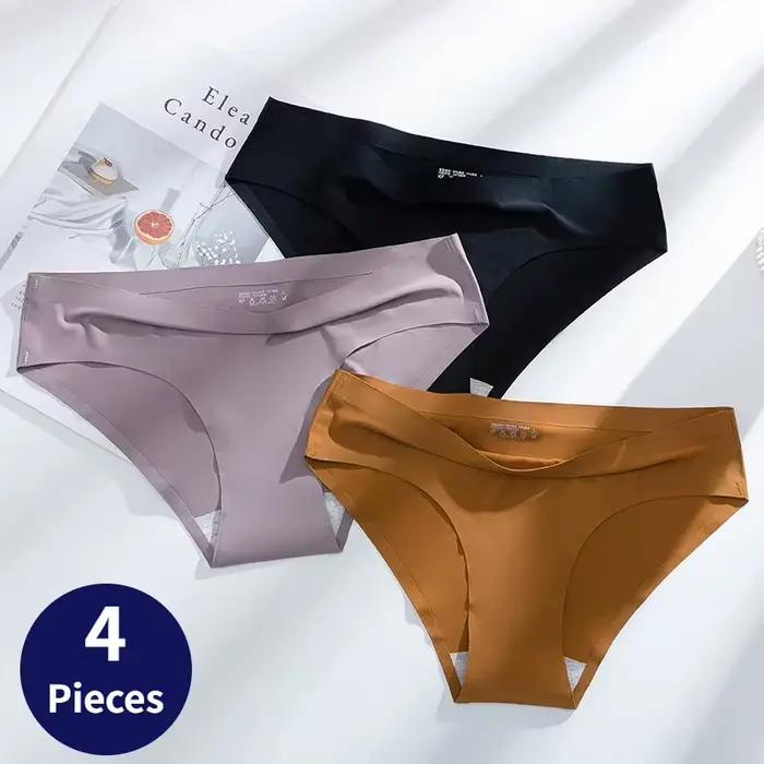 Poblador – ensemble de culottes pour femmes, sous-vêtements sans couture, en soie, multi-col, taille basse, Lingerie féminine, 4 pièces/ensemble, XXXL