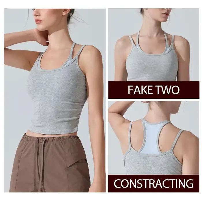 Constracting Soutien-gorge de sport dos nageur pour femme avec coussinets amovibles - Débardeur d'entraînement dos en maille, soutien-gorge intégré pour yoga, pilates, salle de sport
