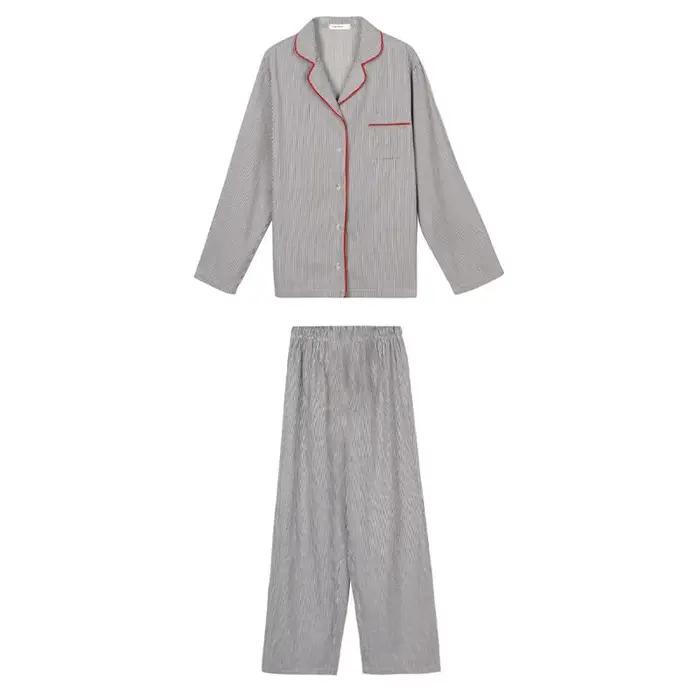 Pyjama grande taille pour femmes, manches longues, pantalon Long, costume deux pièces, vêtements de nuit rayés, vêtements de nuit pour filles, printemps et été