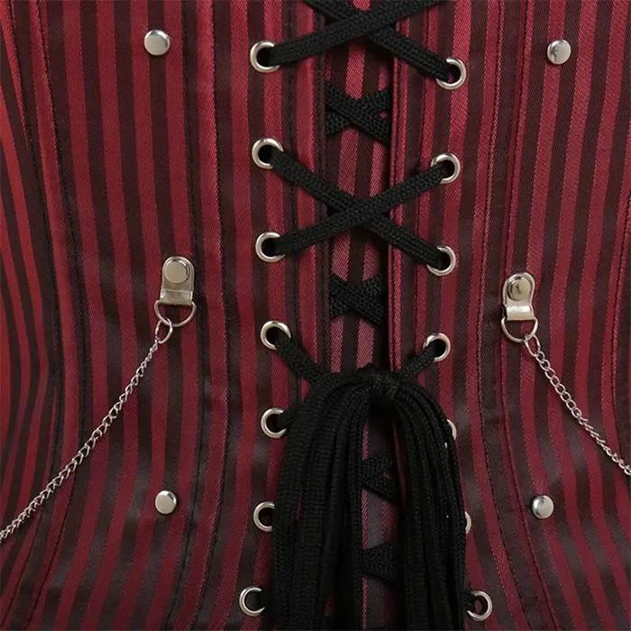 Femmes Sexy Corset bretelles Steampunk haut bustier rayure Vintage dentelle superposition Vintage Costume gothique Corselet