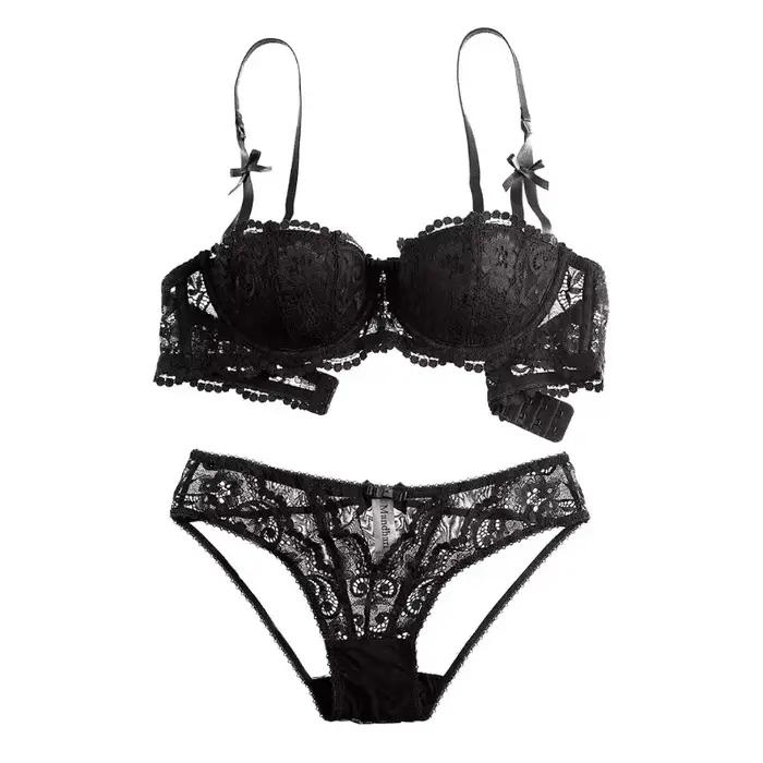 Ensemble de soutien-gorge en dentelle de Noël – Bralette transparente noire et rouge, demi-tasse ultra fine, look Pure Desire, sous-vêtements Tushy, lingerie de fête de Noël