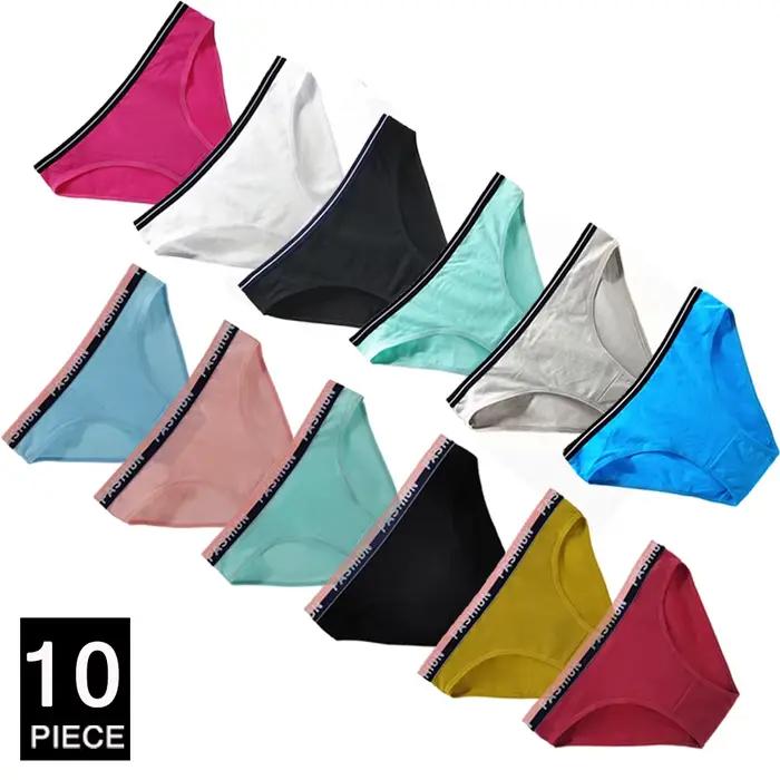 Culotte Sexy en Coton pour Femme, Sous-Vêtement Solide, Lingerie Intime, 10 Pièces/Ensemble