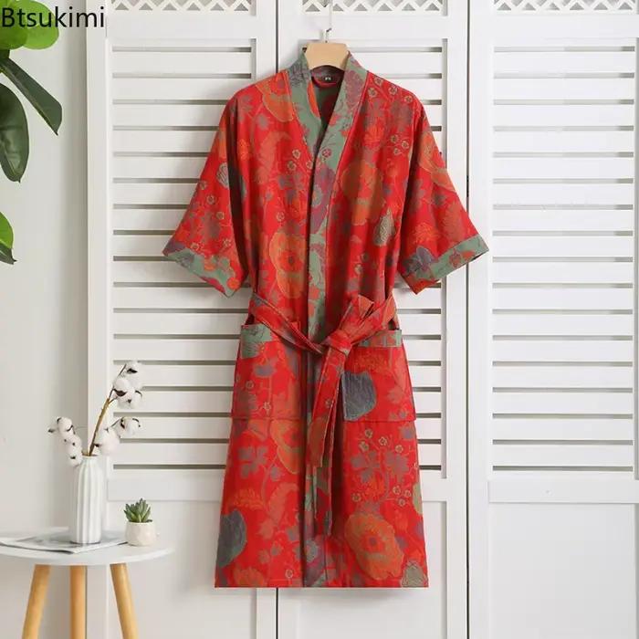 Robe de bain 100% coton pour femmes, chemise de nuit imprimée, Style pur coton, gaze Double couche, Robe de chambre confortable pour femmes, nouvelle collection