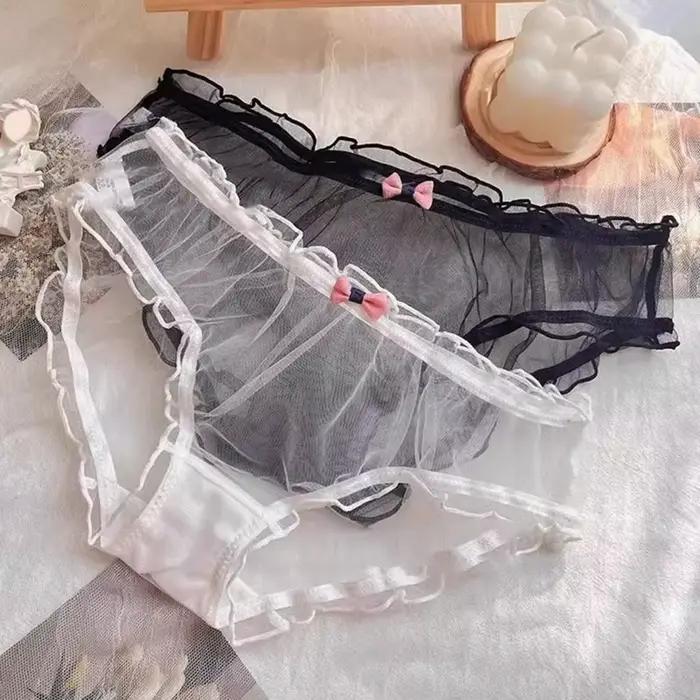 Culottes pour femmes Culottes en coton Culottes en maille transparente pour femmes avec bordure à volants Coupe basse Décolleté Sous-vêtements ultra fins et doux