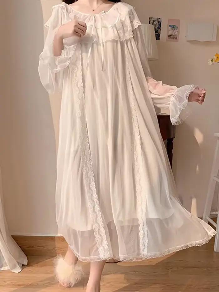 Femmes volants Vintage chemises de nuit Lolita pyjama princesse blanc dentelle maille fée robe de nuit victorienne chemise de nuit vêtements de détente
