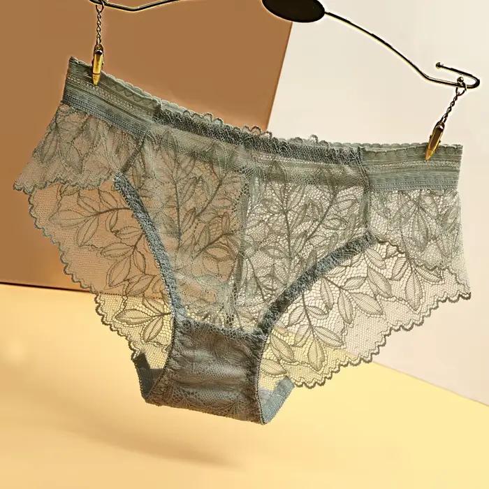Culotte Géométrique en Dentelle pour Femme, Sous-Vêtement Sexy, Taille Basse, Lingerie Féminine