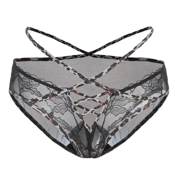 Slip français en dentelle pour femmes, ajouré, nu, respirant, imprimé léopard, taille, pur coton, entrejambe, culotte française Sexy