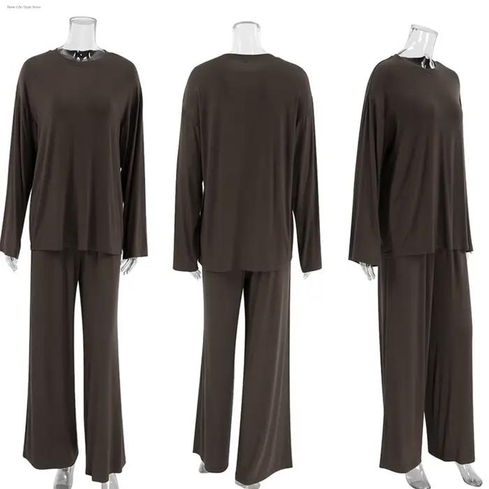 Pyjama en modal doux à manches longues et pantalons longs, ensemble deux pièces, vêtements de maison respectueux de la peau, vêtements de nuit décontractés pour femmes, nouvelle collection été 2025