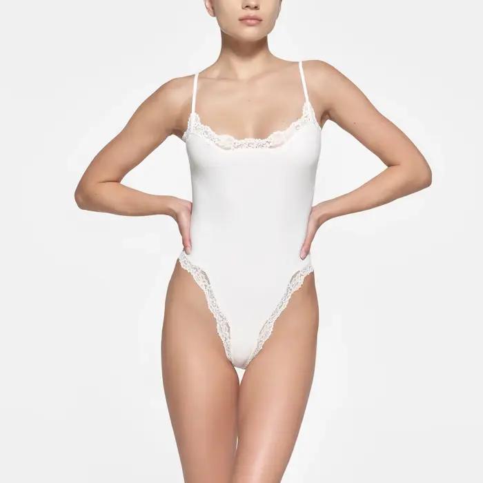 Costume de batterie en dentelle pour femmes, costume de batterie sexy, col carré, fibrCami, jambe haute, string, body, précieux, justaucorps en Y, sortie